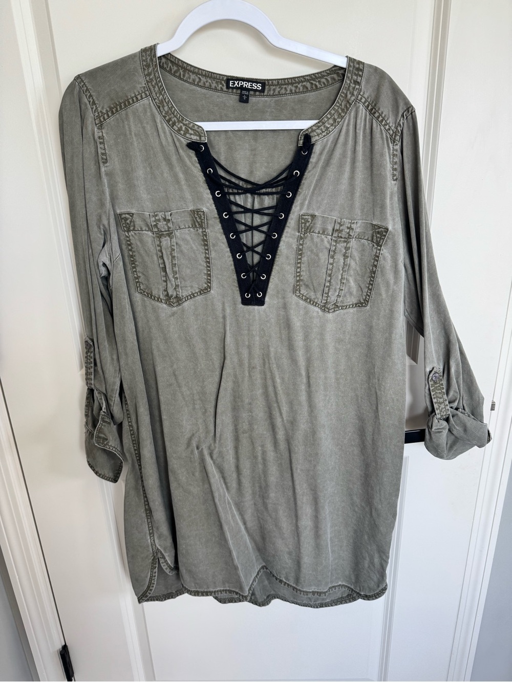 Express Olive Lace-Up Dress - Size L